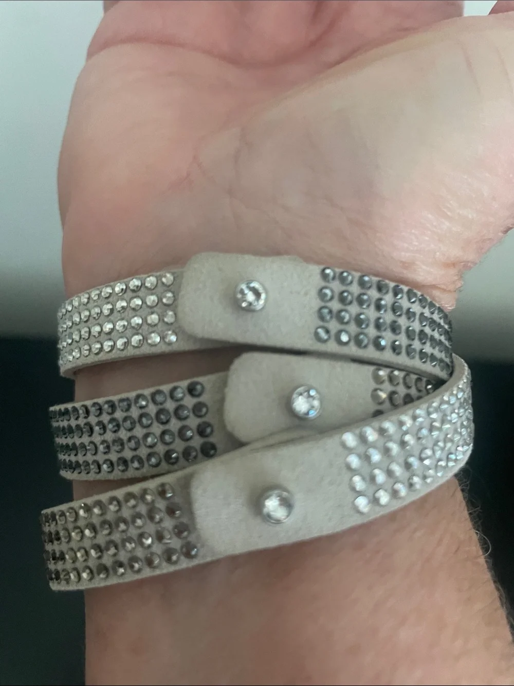Women’s Touchstone Crystal Triple Wrap Studded Leather Bracelet in neutral tones
